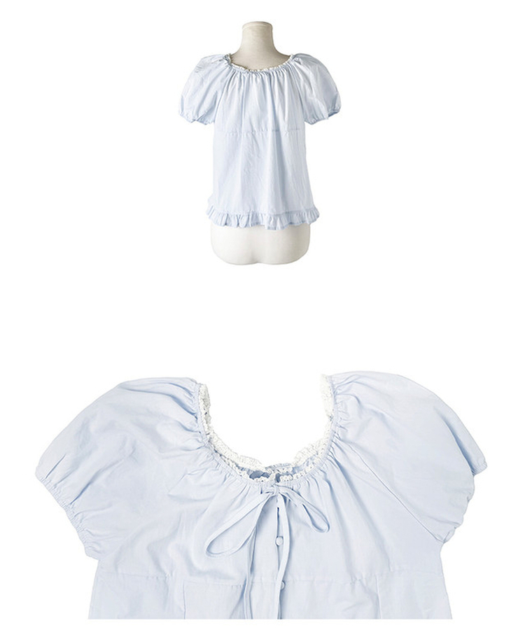 ボタンリボンフリルブラウス