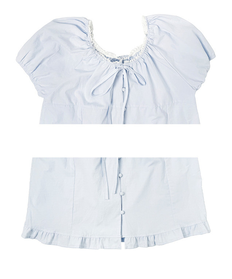 ボタンリボンフリルブラウス