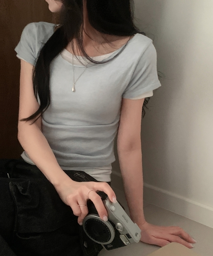 델리 레이어드 보트넥 셔링 여리핏 반팔 니트티셔츠 투피스 8color 소라