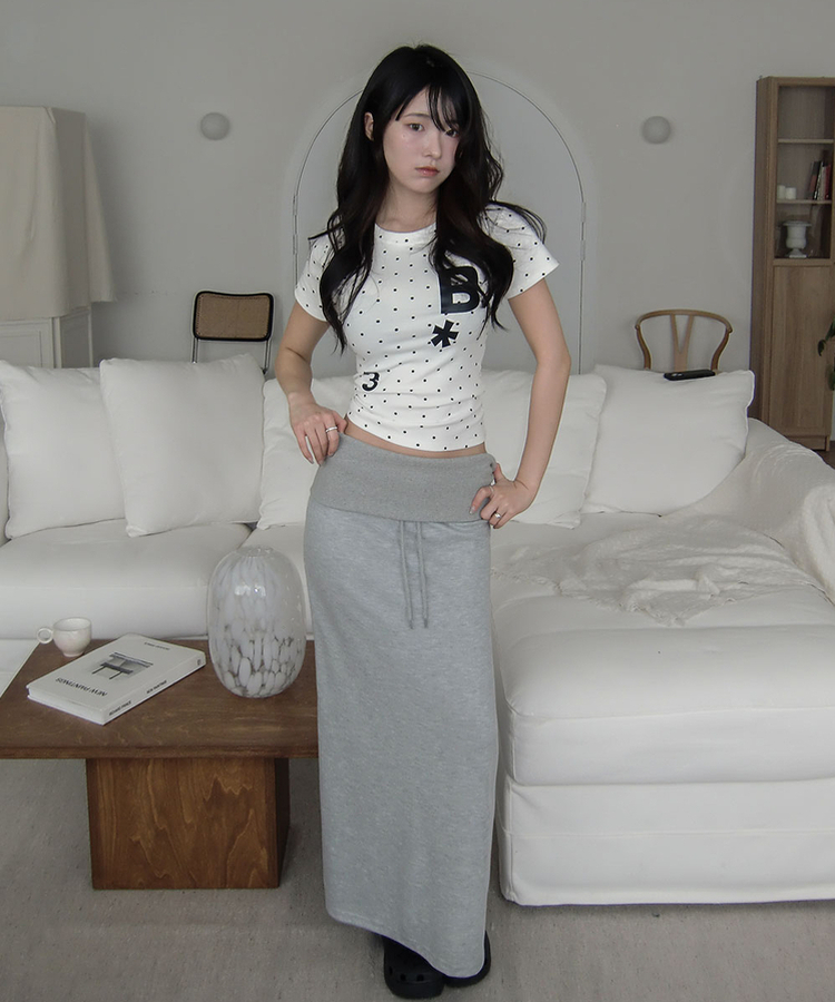 파이 랩 폴딩 빅밴딩 트레이닝 맥시 롱 스커트 봄신상 기장선택 숏롱 멜란지그레이