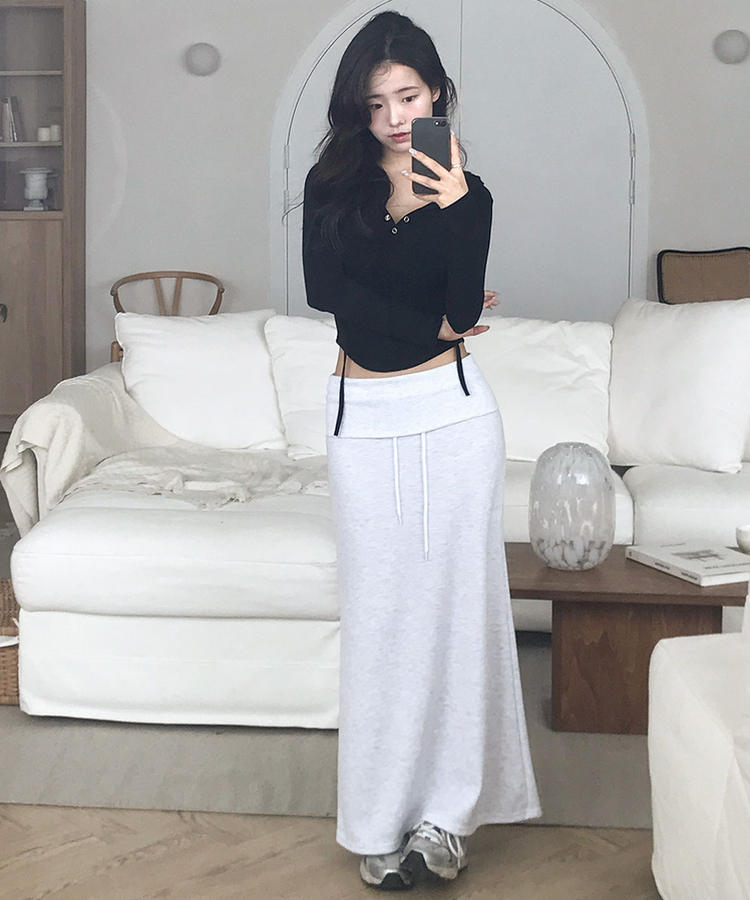 파이 랩 폴딩 빅밴딩 트레이닝 맥시 롱 스커트 봄신상 기장선택 숏롱 백멜란지