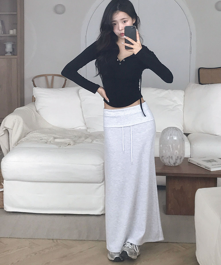 파이 랩 폴딩 빅밴딩 트레이닝 맥시 롱 스커트 봄신상 기장선택 숏롱 백멜란지