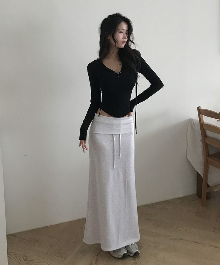 파이 랩 폴딩 빅밴딩 트레이닝 맥시 롱 스커트 봄신상 기장선택 숏롱 백멜란지