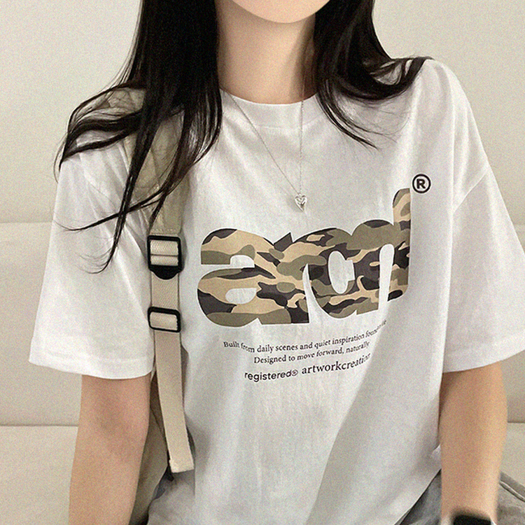 ミリタリープリントオーバー半袖Tシャツ WHITE