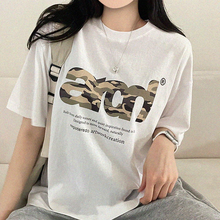 ミリタリープリントオーバー半袖Tシャツ WHITE