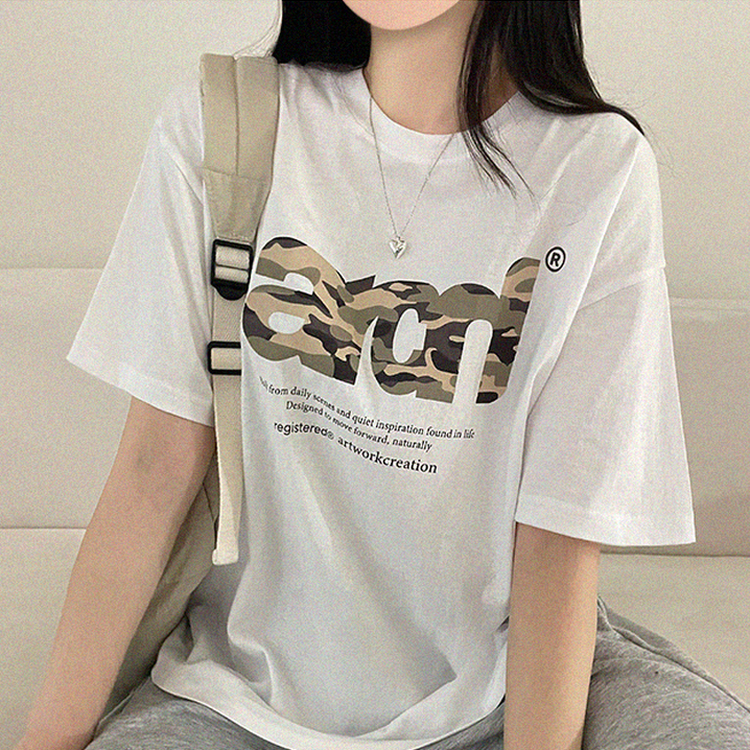 ミリタリープリントオーバー半袖Tシャツ WHITE