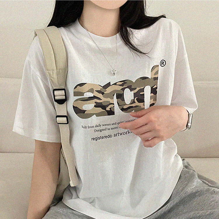 ミリタリープリントオーバー半袖Tシャツ WHITE