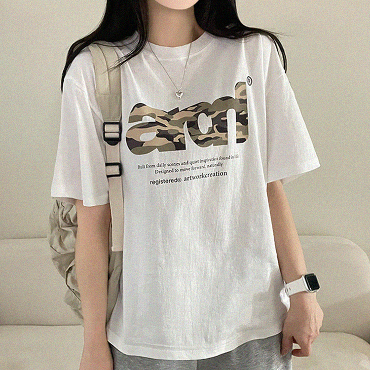 ミリタリープリントオーバー半袖Tシャツ WHITE