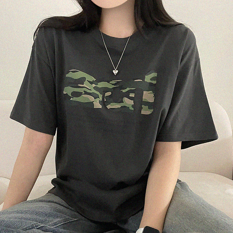 ミリタリープリントオーバー半袖Tシャツ CHARCOAL