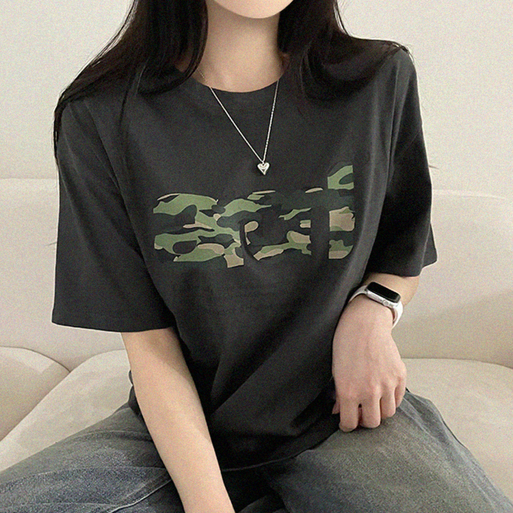 ミリタリープリントオーバー半袖Tシャツ CHARCOAL