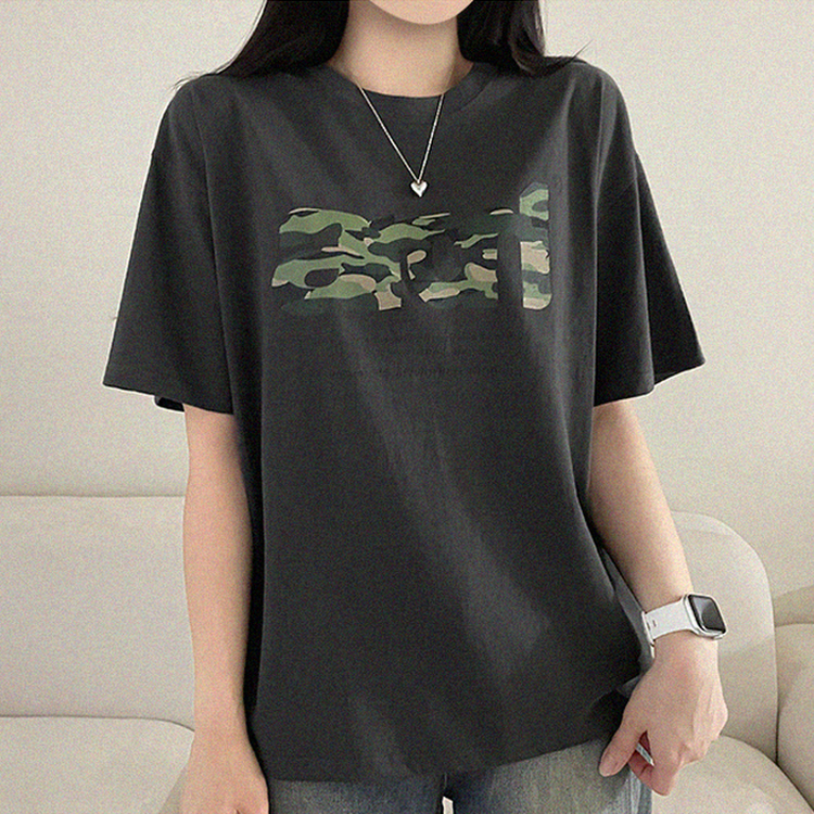 ミリタリープリントオーバー半袖Tシャツ CHARCOAL