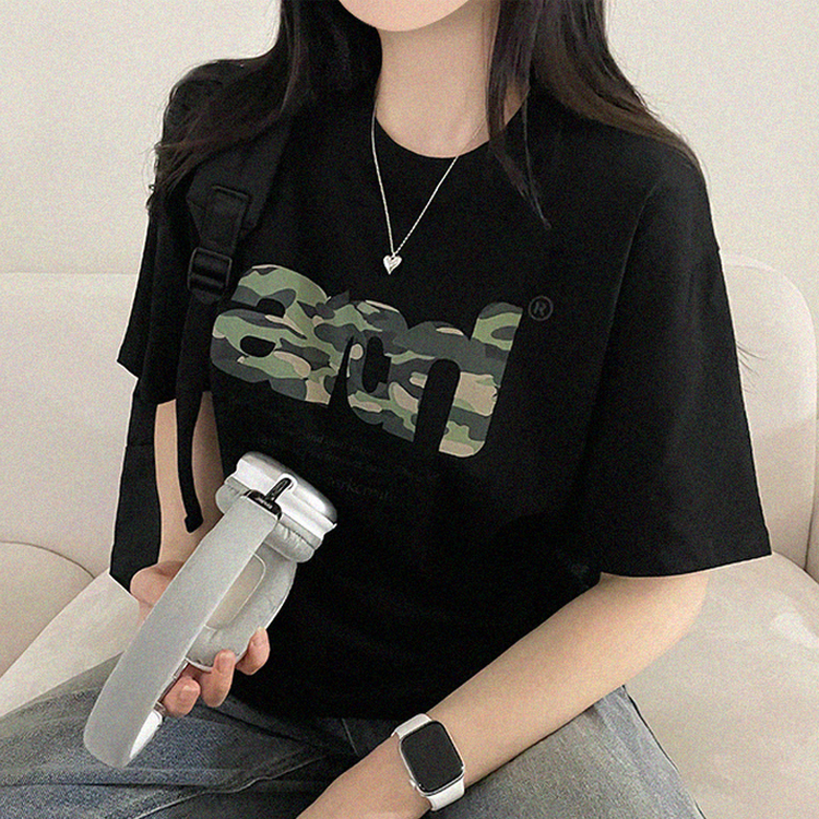 ミリタリープリントオーバー半袖Tシャツ BLACK