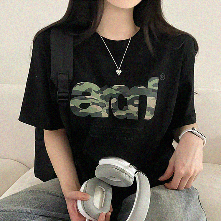 ミリタリープリントオーバー半袖Tシャツ BLACK