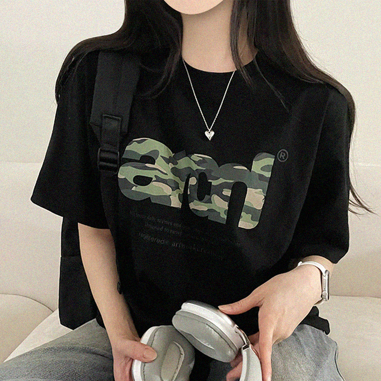 ミリタリープリントオーバー半袖Tシャツ BLACK