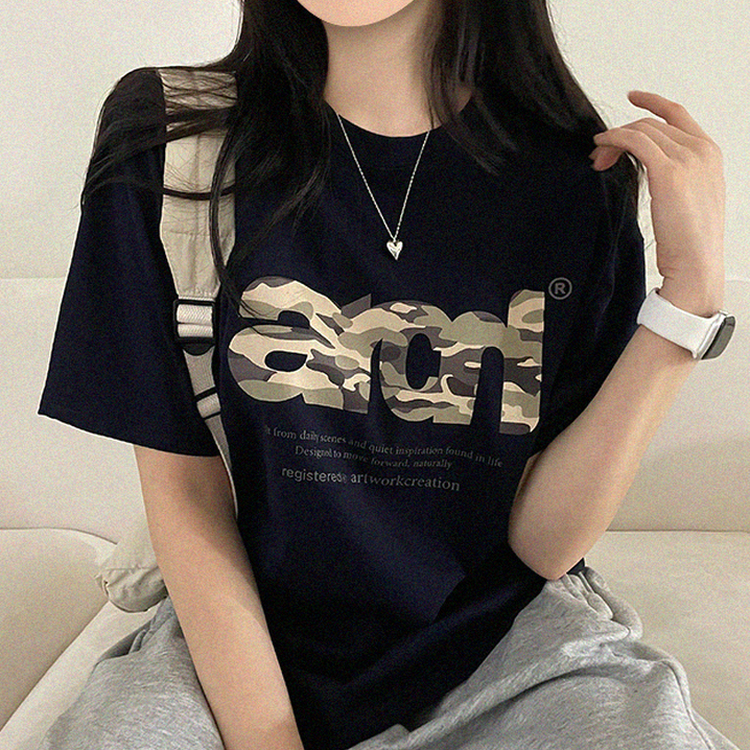 ミリタリープリントオーバー半袖Tシャツ NAVY