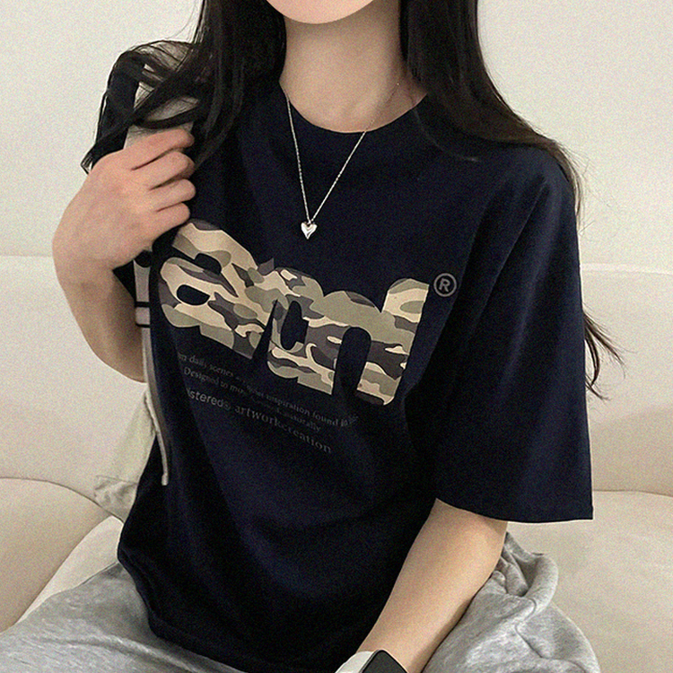 ミリタリープリントオーバー半袖Tシャツ NAVY