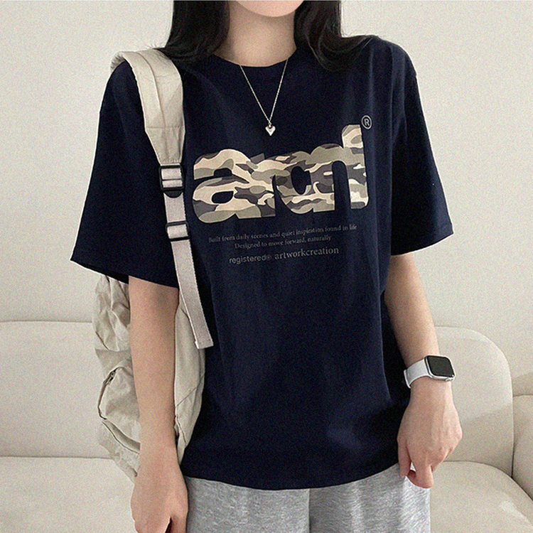 ミリタリープリントオーバー半袖Tシャツ NAVY
