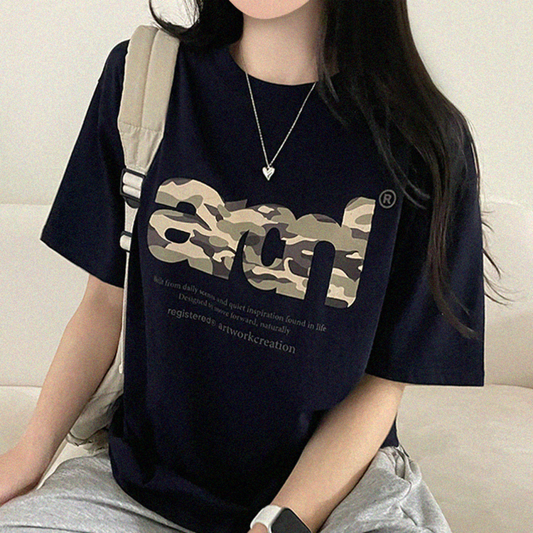 ミリタリープリントオーバー半袖Tシャツ NAVY