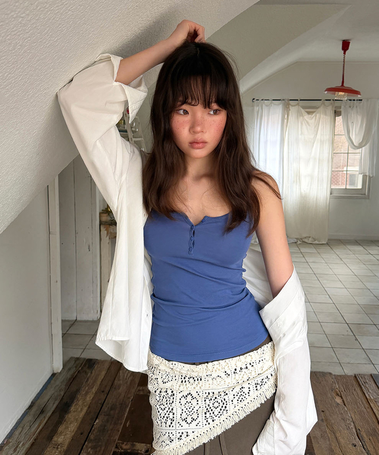 シンプルラウンドキャミソール(6color) BLUE
