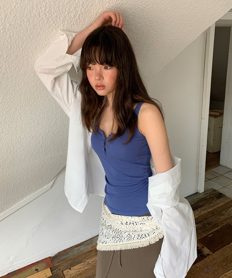 シンプルラウンドキャミソール(6color) BLUE
