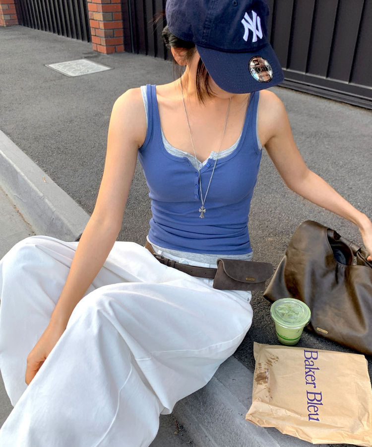 シンプルラウンドキャミソール(6color) BLUE