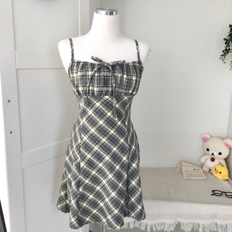 リボンチェックキャミソールミニワンピース