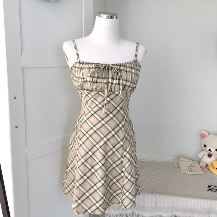 リボンチェックキャミソールミニワンピース