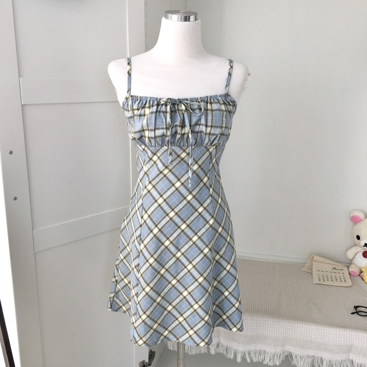 リボンチェックキャミソールミニワンピース