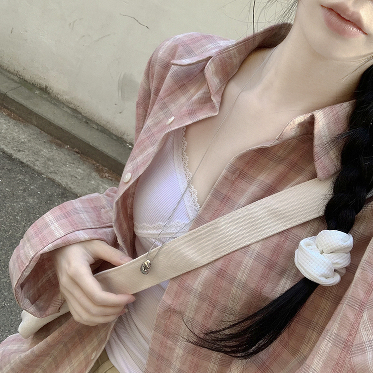빈티지 너드미 코튼 핑크 체크셔츠 벚꽃룩 핑크