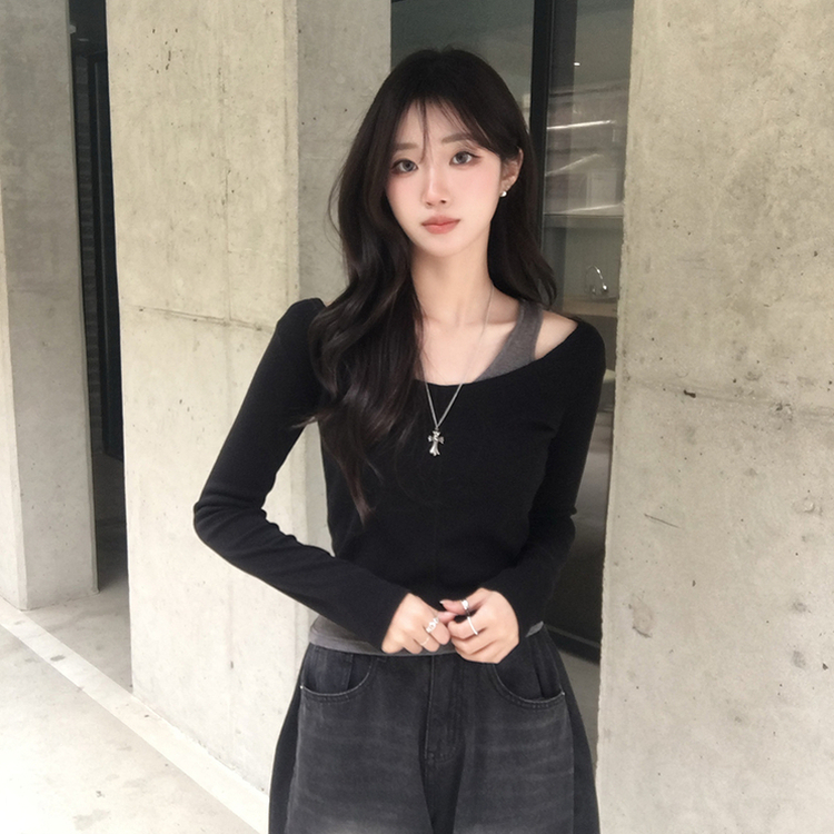 キャミソール長袖Tシャツレイヤード(5color) BLACK