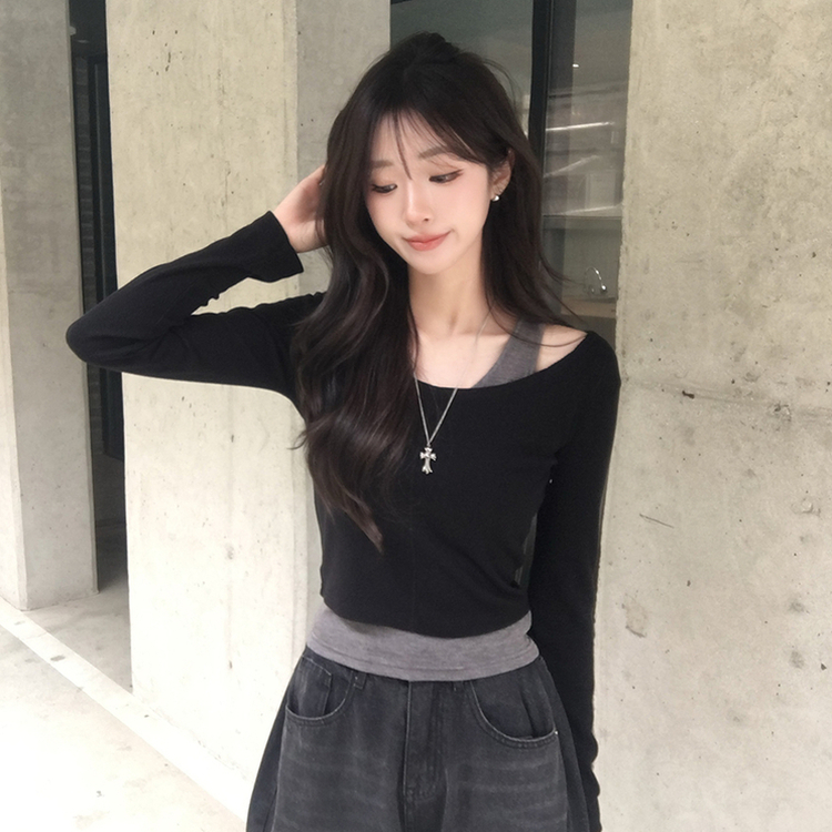 キャミソール長袖Tシャツレイヤード(5color) BLACK