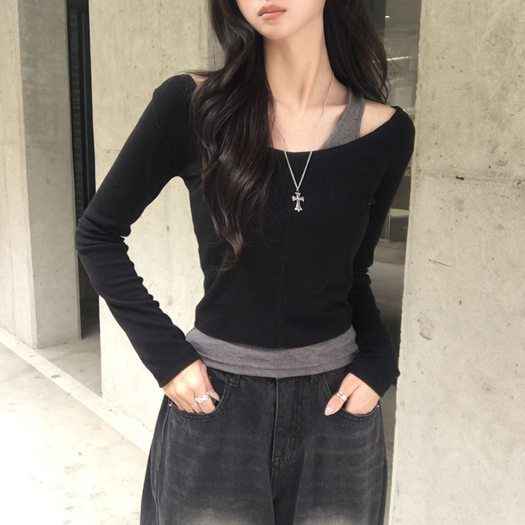 キャミソール長袖Tシャツレイヤード(5color) BLACK