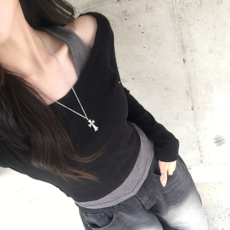 キャミソール長袖Tシャツレイヤード(5color) BLACK