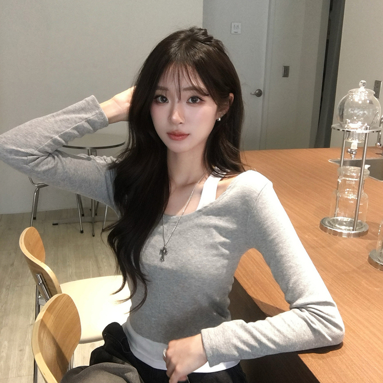 キャミソール長袖Tシャツレイヤード(5color) GREY