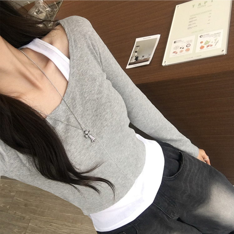 キャミソール長袖Tシャツレイヤード(5color) GREY