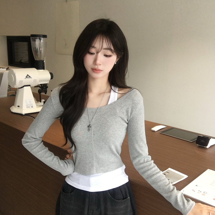 キャミソール長袖Tシャツレイヤード(5color) GREY