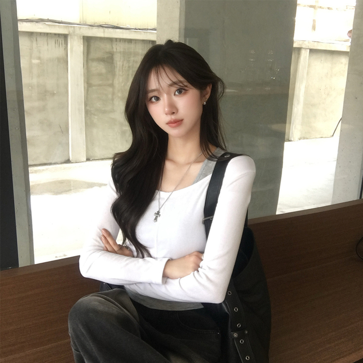 キャミソール長袖Tシャツレイヤード(5color) WHITE