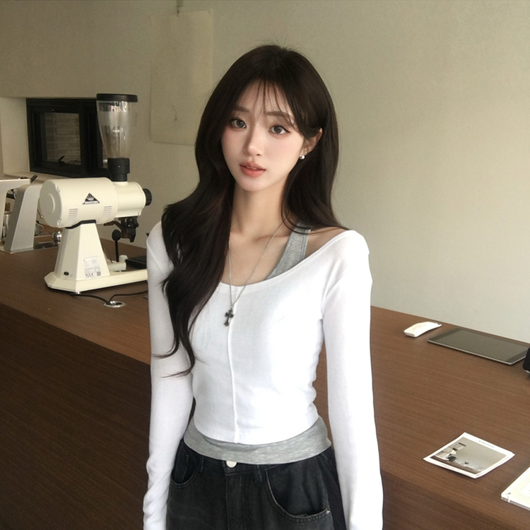 キャミソール長袖Tシャツレイヤード(5color) WHITE