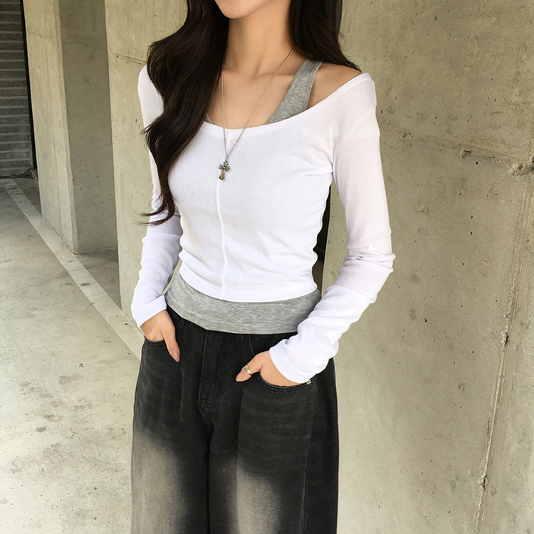 キャミソール長袖Tシャツレイヤード(5color) WHITE