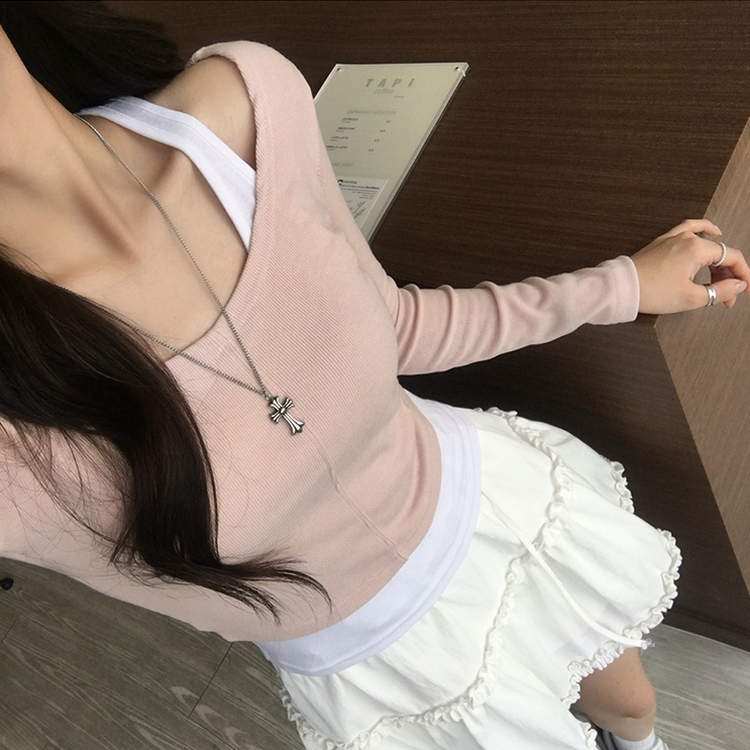 キャミソール長袖Tシャツレイヤード(5color) LIGHT PINK