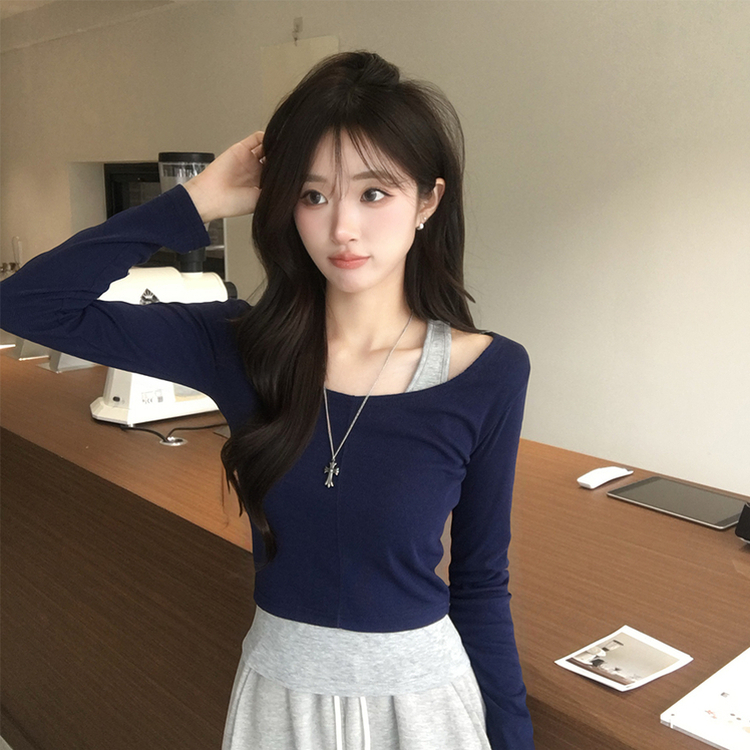 キャミソール長袖Tシャツレイヤード(5color) NAVY