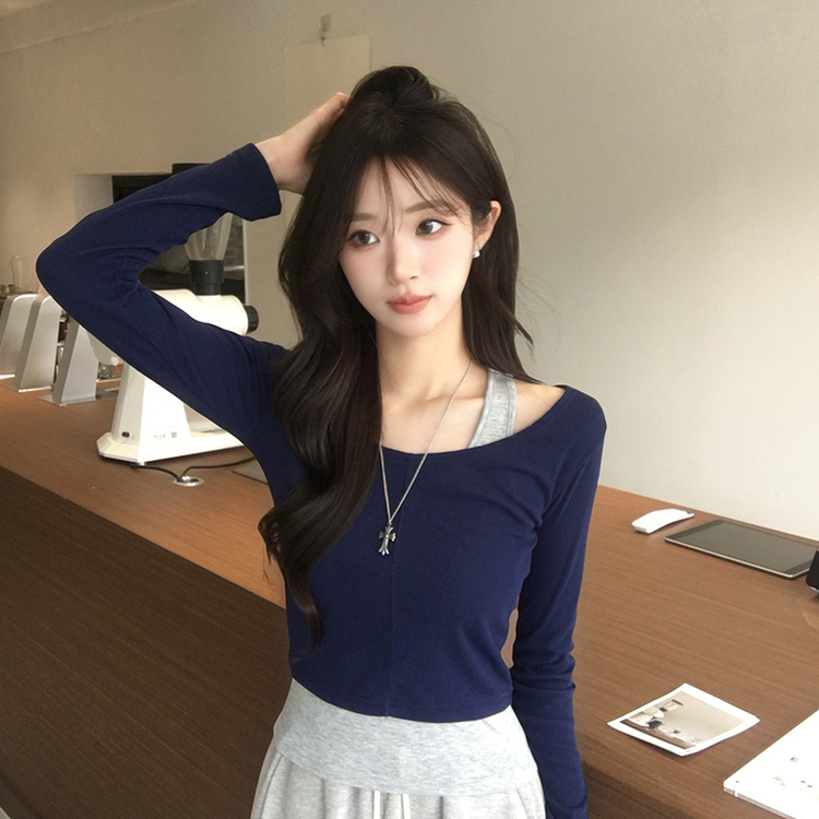 キャミソール長袖Tシャツレイヤード(5color) NAVY