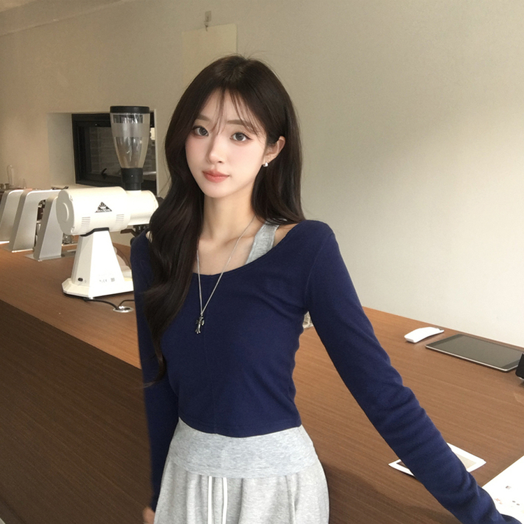 キャミソール長袖Tシャツレイヤード(5color) NAVY