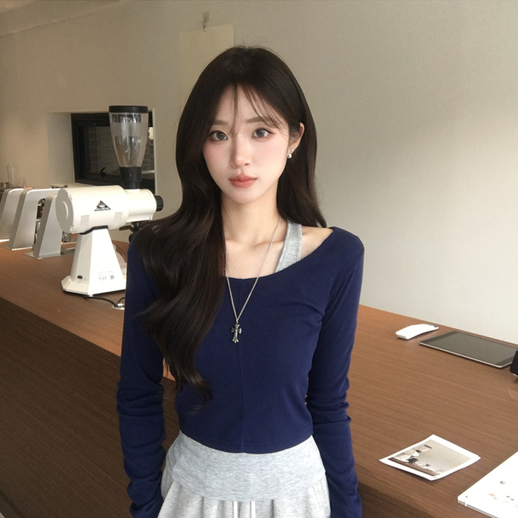 キャミソール長袖Tシャツレイヤード(5color) NAVY