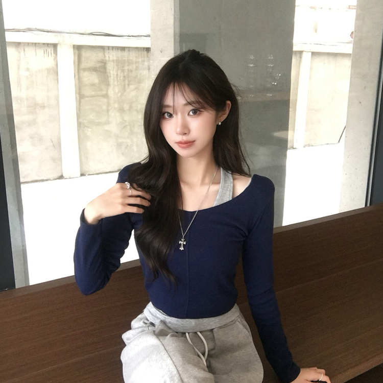 キャミソール長袖Tシャツレイヤード(5color) NAVY