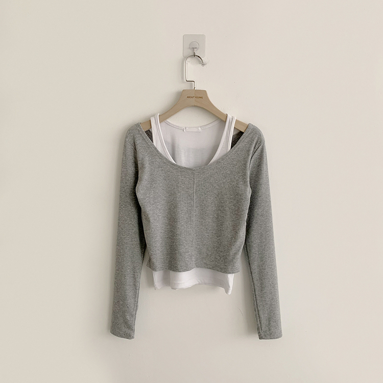 キャミソール長袖Tシャツレイヤード(5color)