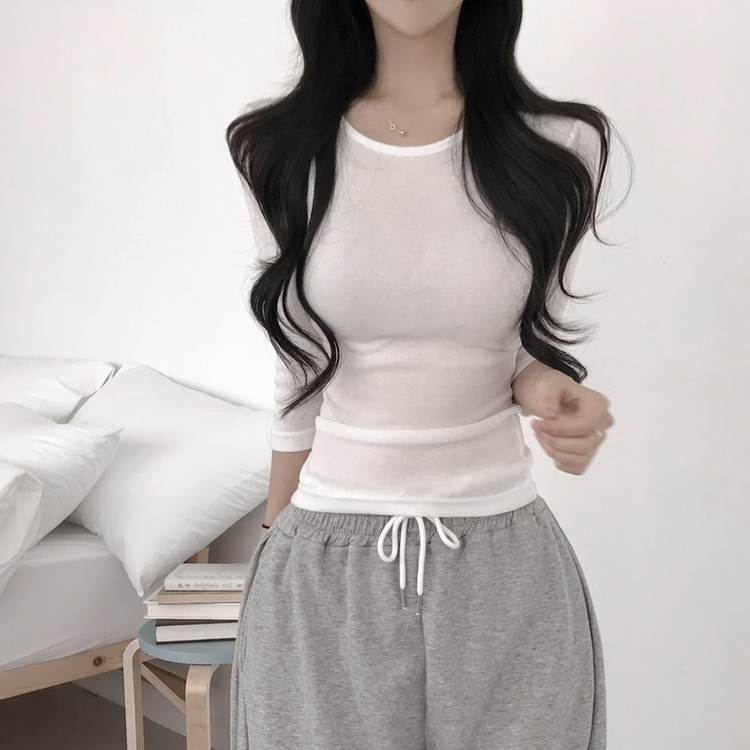 サイドシャーリング7分Tシャツ(10color) IVORY