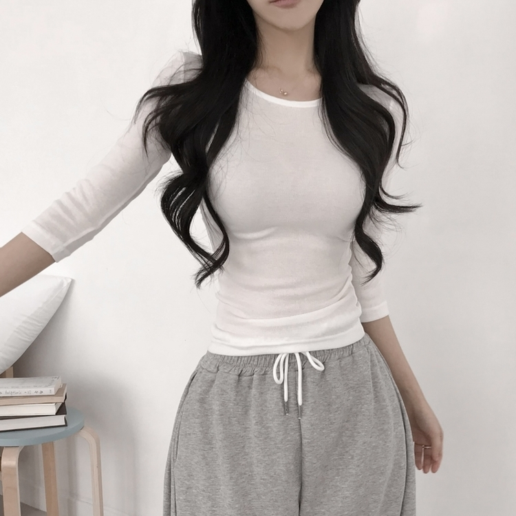 サイドシャーリング7分Tシャツ(10color) IVORY