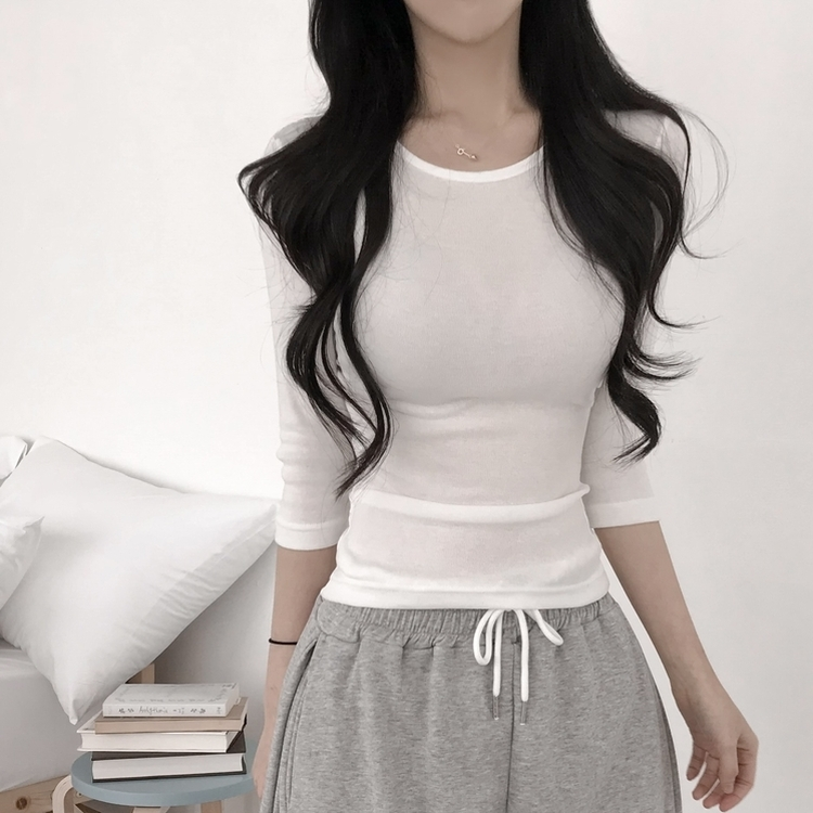 サイドシャーリング7分Tシャツ(10color) IVORY