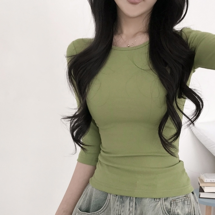 サイドシャーリング7分Tシャツ(10color) OLIVE